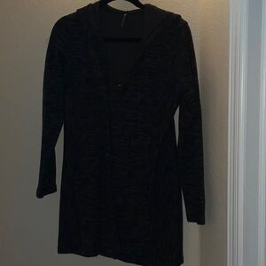 Kuhl Isla wool blend hooded sweater jacket in a black and gray print